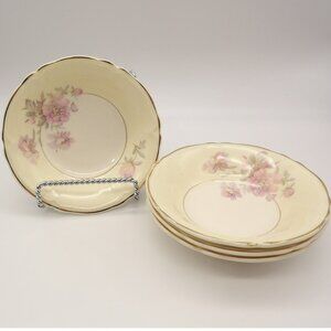 Edwin M Knowles Berry Bowls Set of 4 Pink Roses Semi Vitreous 45-3 USA Vintage
